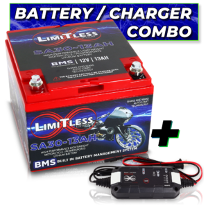 Limitless Lithium Shake Awake 30 Case 13Ah Smart Motorcycle battery With 3.5A Battery Maintainer