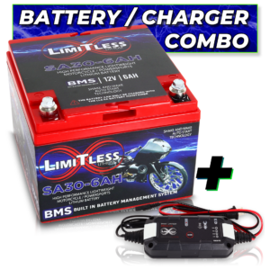 Limitless Lithium Shake Awake 30 Case 6Ah Smart Motorcycle battery with 3.5A Battery Maintainer