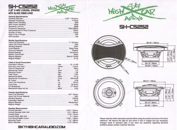 C525 5.25" 2-way Coaxial Speakers (Pair) With Glass Fiber Cone - Image 4
