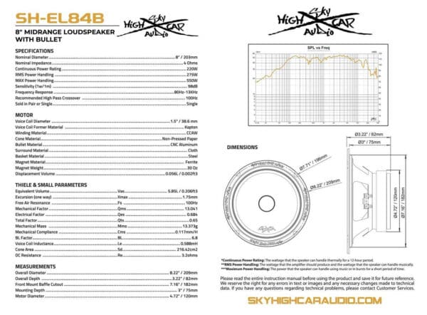 Sky High Car Audio SH-EL84B 8" Midrange Loudspeaker with Bullet - Image 2