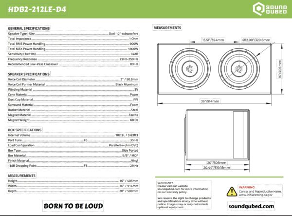 Soundqubed HDB2 Series Subwoofer Dual 12" Loaded & Ported Enclosure D4 - Image 2
