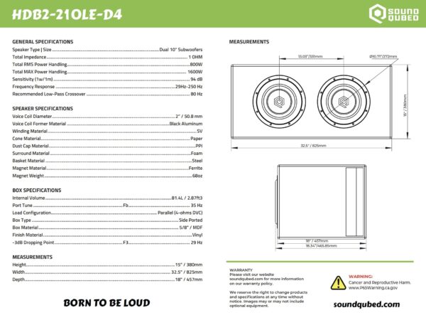 Soundqubed HDB2 Series Subwoofer Dual 10" Loaded & Ported Enclosure D4 - Image 2