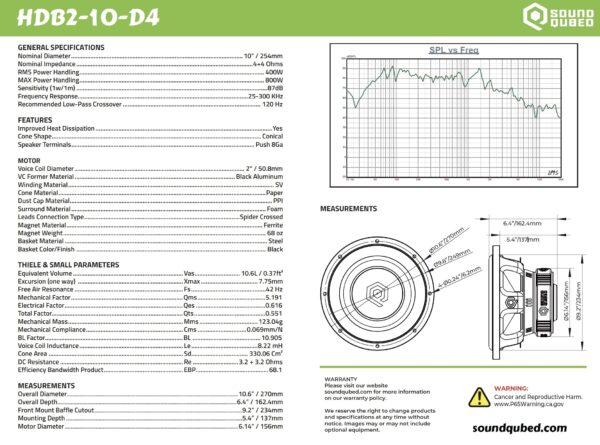 Soundqubed HDB2 Series Subwoofer 10 Inch 2.0" DVC 400w/800w D4 - Image 2