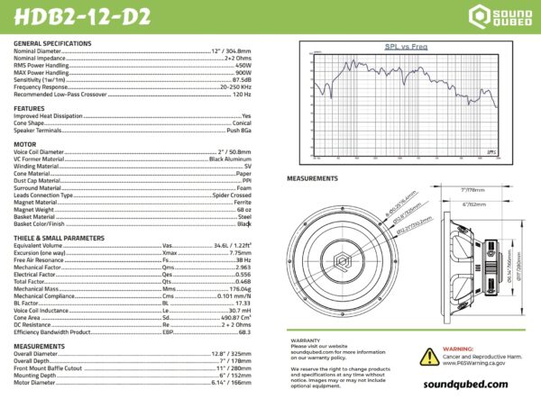 Soundqubed HDB2 Series Subwoofer 12 Inch 2.0" DVC 450/900w D2 - Image 2