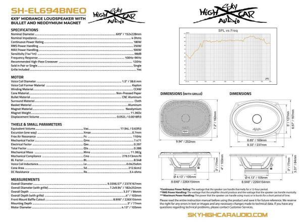 SHCA SH-EL694BNEO 6x9” Midrange with Bullet and Neodymium Magnet - Image 2