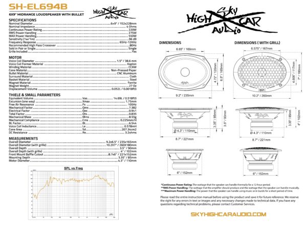 SHCA SH-EL694B 6x9” Midrange Loudspeaker with Bullet - Image 4