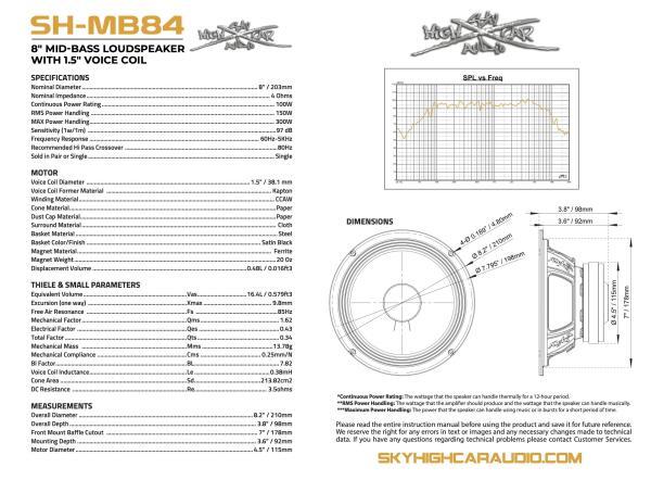 SHCA Pro Audio MB84 8" Mid-Bass Loudspeaker with 1.5" Voice Coil (Single) - Image 5