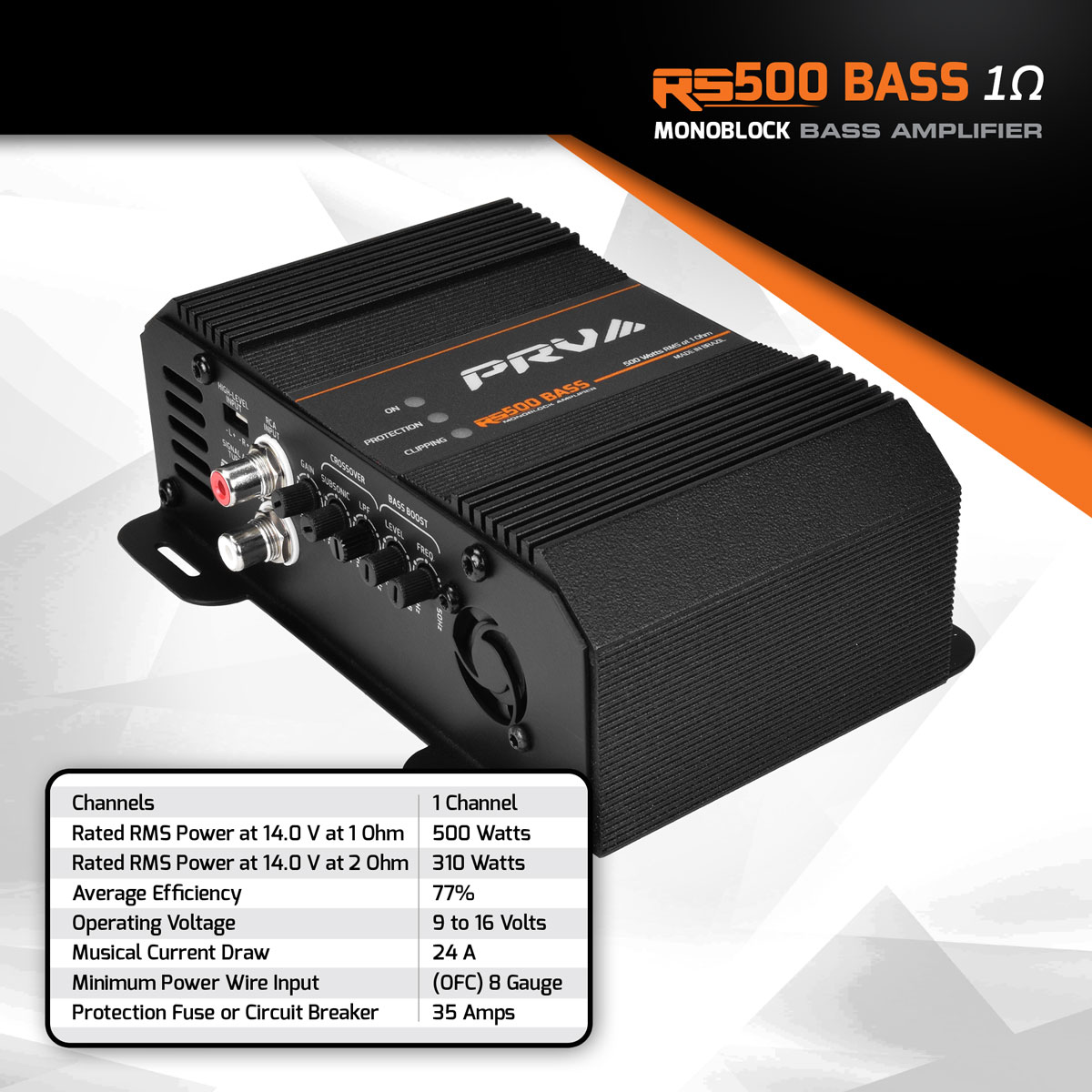 PRV RS500 1 Channel Monoblock Amplifier PRV-RS500B - Image 6
