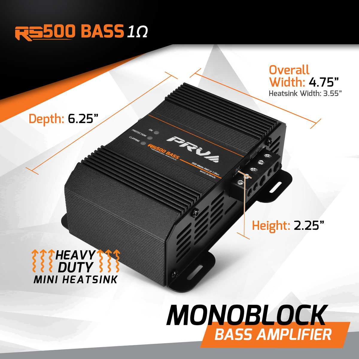 PRV RS500 1 Channel Monoblock Amplifier PRV-RS500B - Image 5