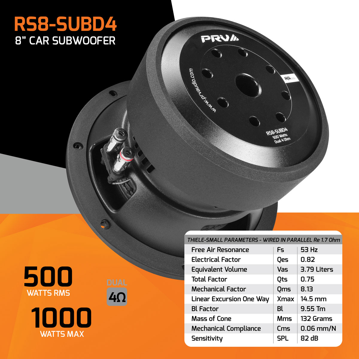 PRV Audio 8 inch RS Series Car Subwoofer D4 PRV-RS8-SUBD4 - Image 2
