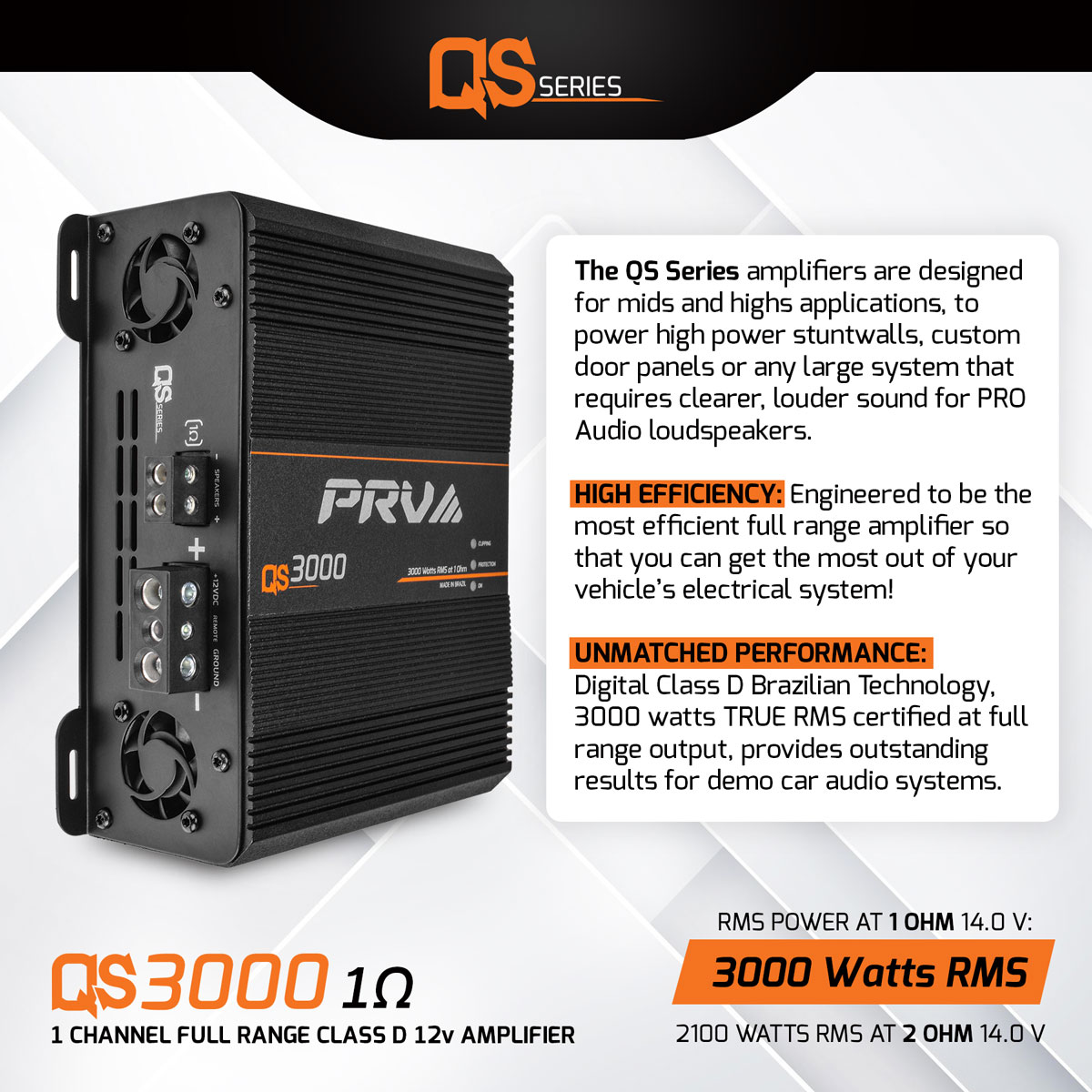 PRV QS3000 Full Range 1 Channel Amplifier 1 or 2 Ohm PRV-QS3000 - Image 7