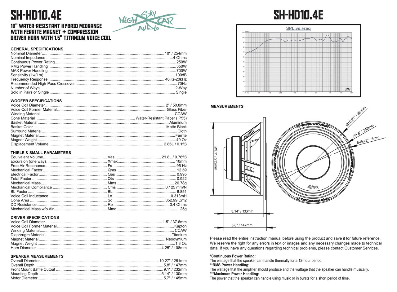 SHCA HD10.4E 10" Hybrid Midrange Coaxial Speaker 700 Watts 4 ohm (Single) - Image 4