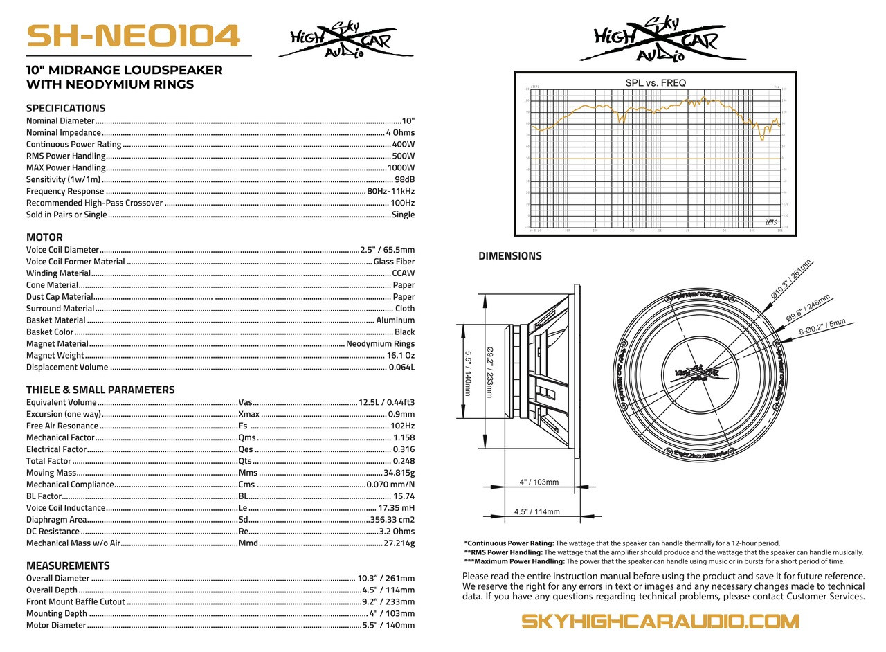 SHCA NEO104 10" Neo Midrange speaker 4 ohm (Single) - Image 4