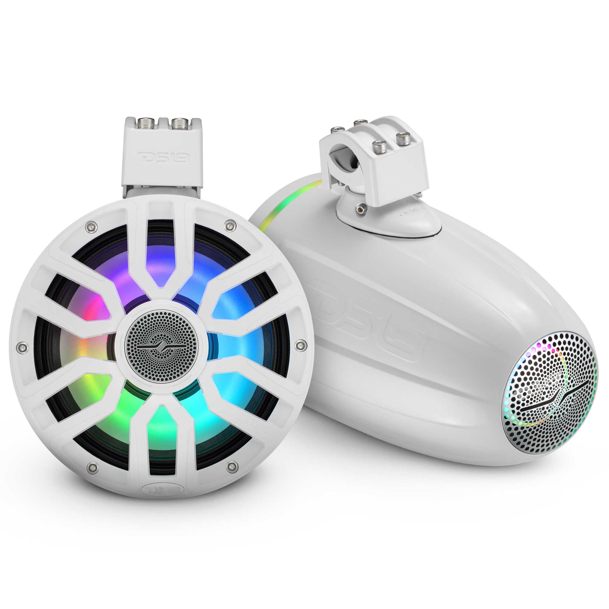 DS18 NXL-IQ8TPNEO/WH 8" NXL-iQ Marine Tower Speaker with Digital LED Lights, Neodymium Magnet, 1" Compression Driver, IP65 Rated, 350W RMS,…