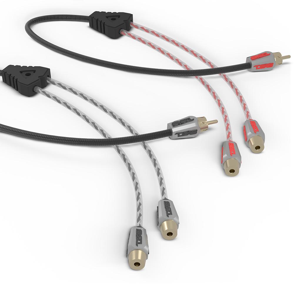 DS18 HQRCA-2F1MKIT Level 3 RCA 100% Copper OFC Y Connector 2 FEMALE to 1 MALE - BLACK / RED Kit