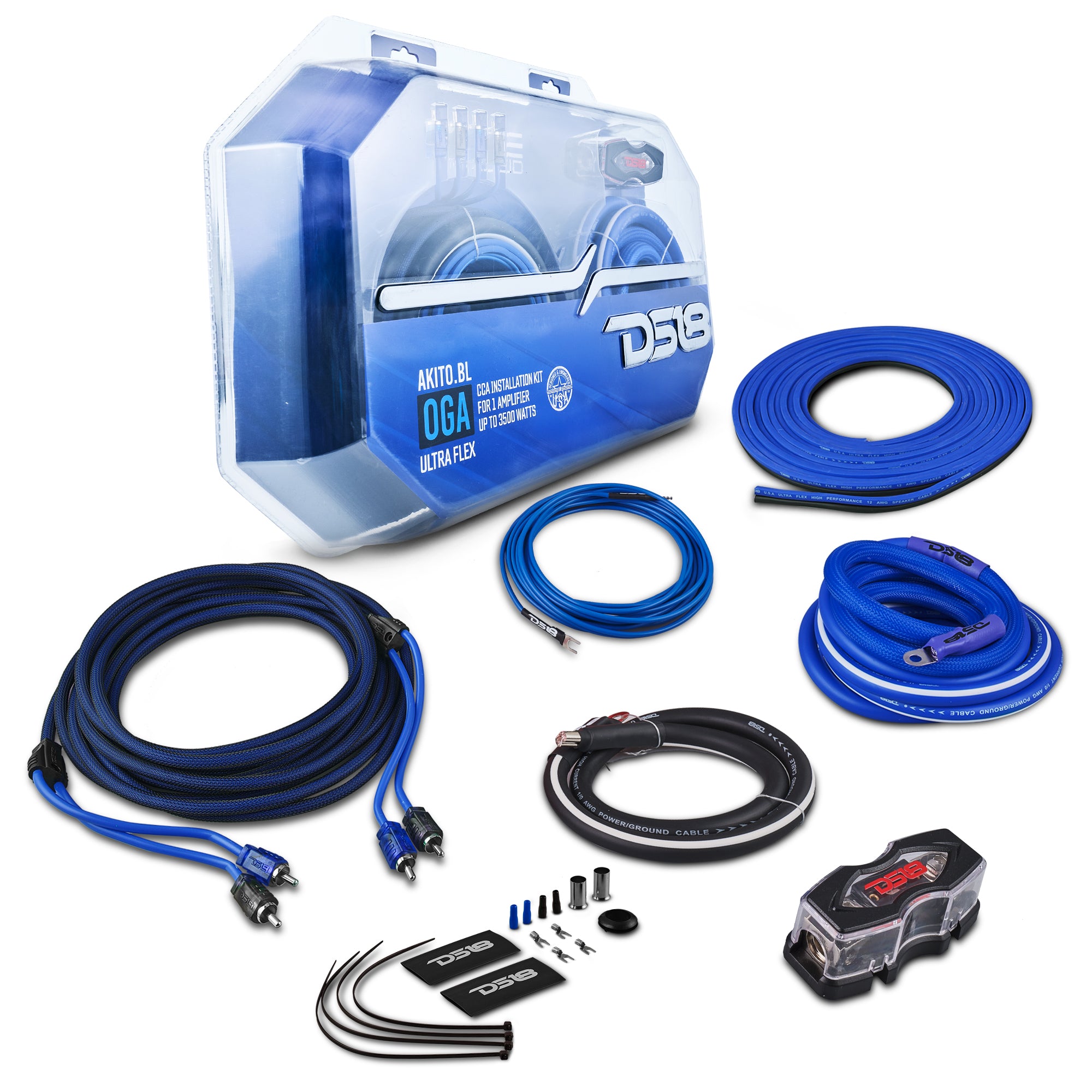 DS18 AKIT0.BL 0-GA Amplifier Installation Wiring Kit - Blue