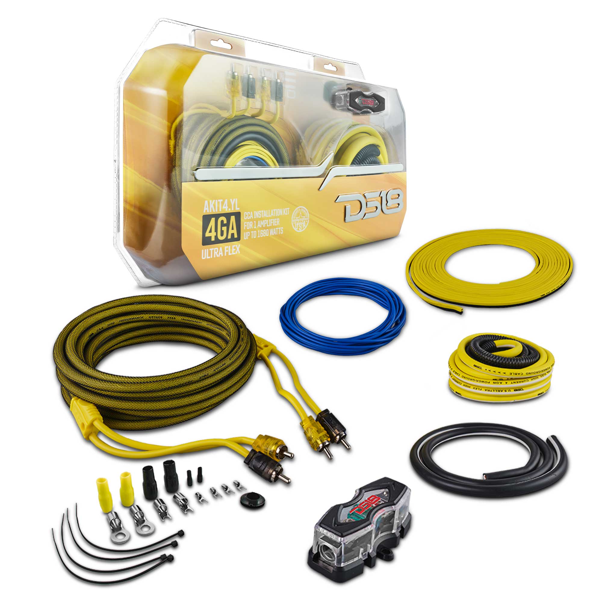 DS18 AKIT4.YL 4-GA Amplifier Installation Wiring Kit - Yellow