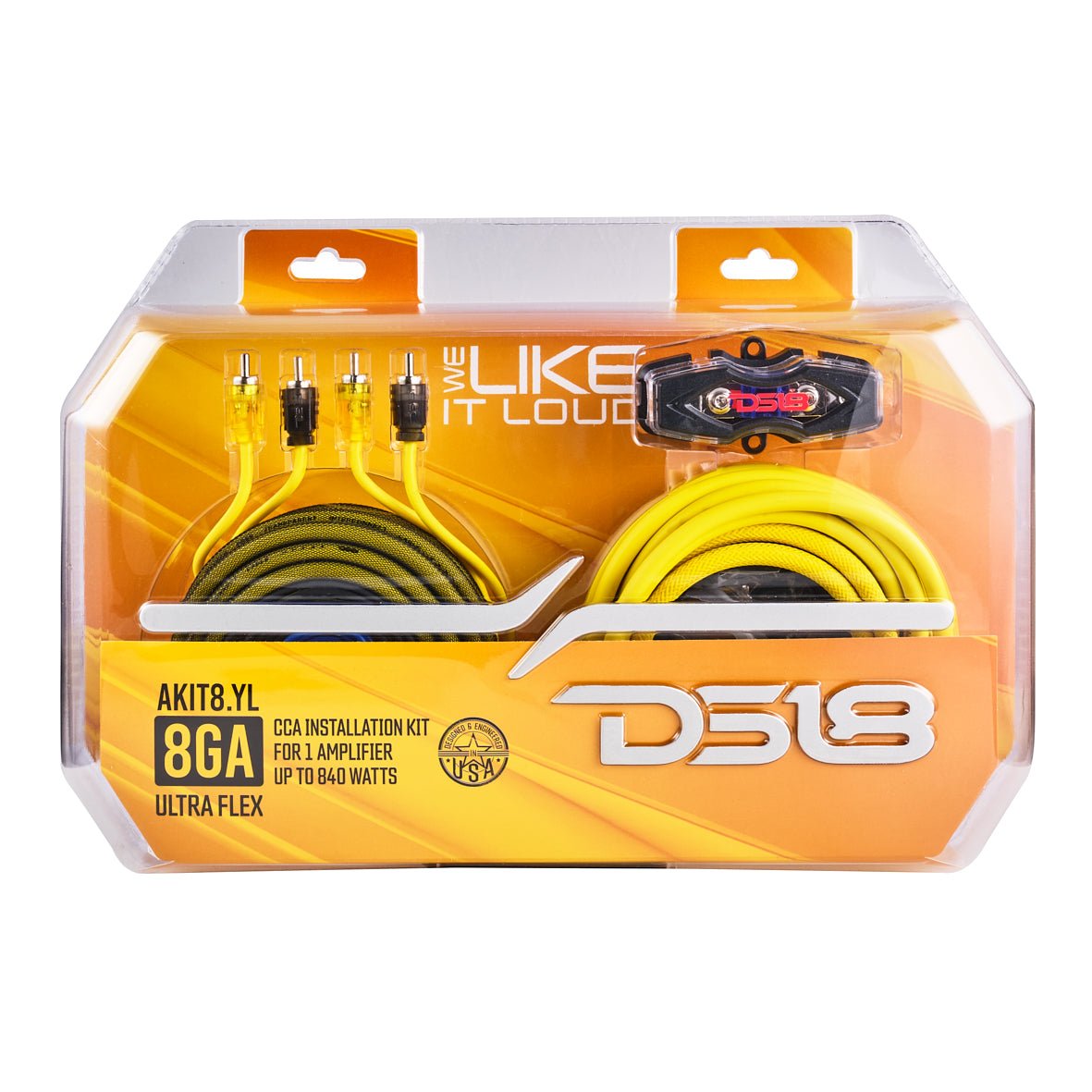 DS18 AKIT8.YL 8-GA Amplifier Installation Wiring Kit - Yellow