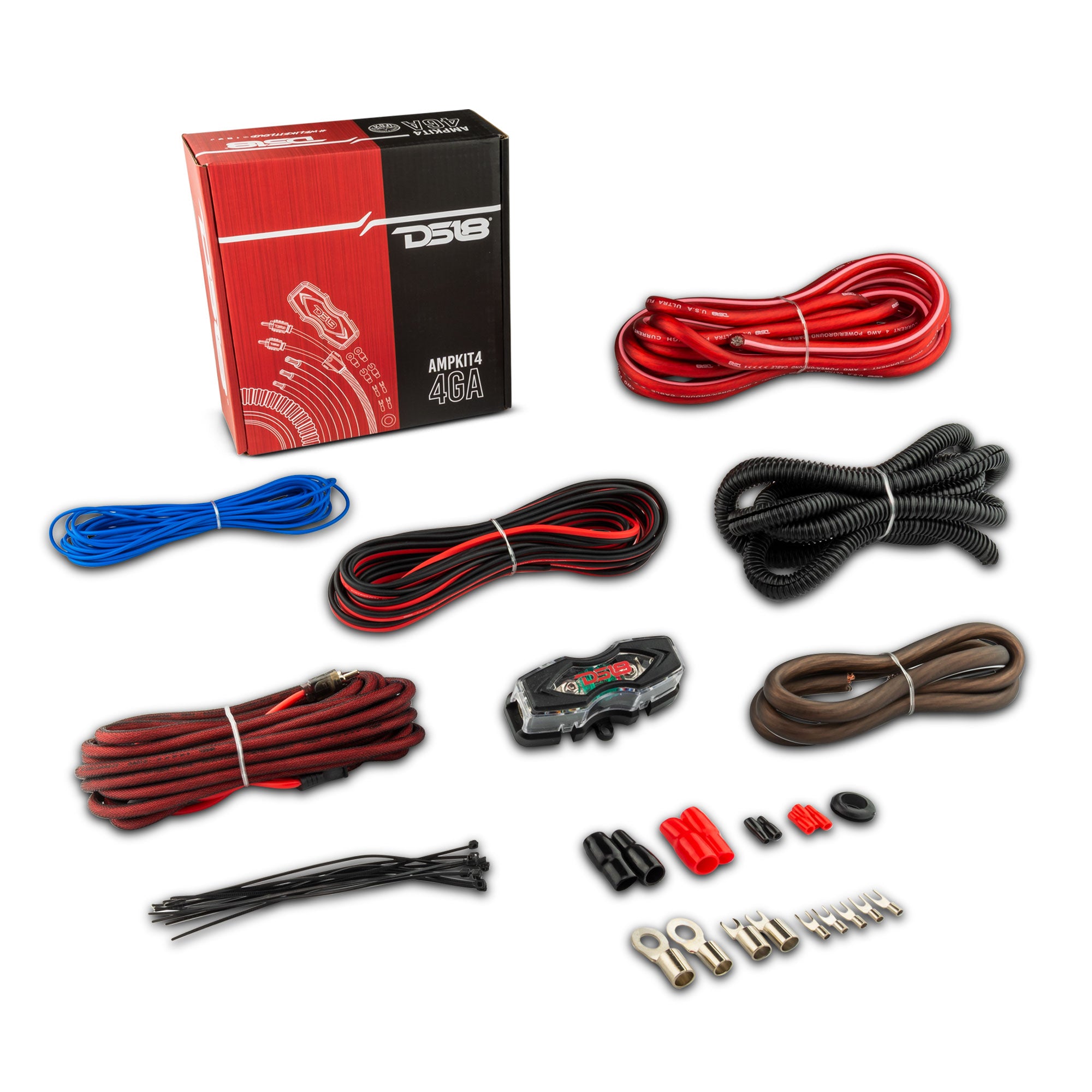 DS18 AMPKIT4 4-GA CCA Amplifier Installation Kit - RED