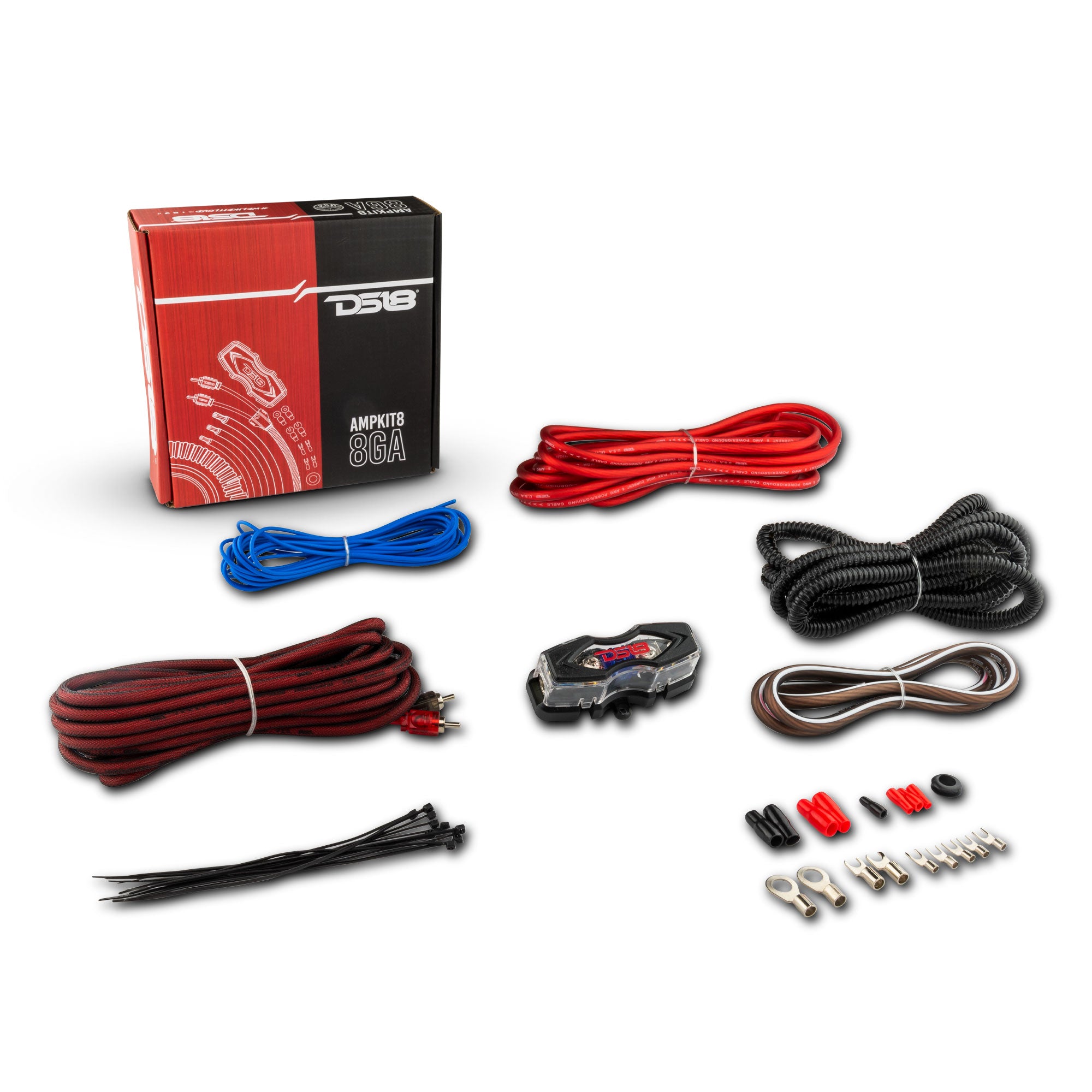 DS18 AMPKIT8 8-GA CCA Amplifier Installation Kit - RED