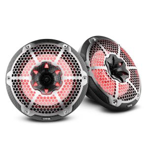 DS18 CF-10M NXL 10" 2-Way Coaxial Marine Speaker With LED RGB Lights 200 Watts Rms 4-Ohm -Black Carbon Fiber