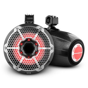 DS18 CF-X10TPNEO NXL 10" Neodymium Marine and Powersports Towers with Built-in Passive Radiator, 1" Driver and LED RGB Lights 300 Watts Rms…