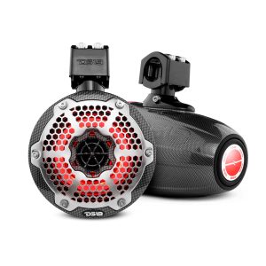DS18 CF-X6TPNEO NXL 6.5" Neodymium Marine and Powersports Towers with Built-in Passive Radiator, 1" Driver and LED RGB Lights 150 Watts Rms…
