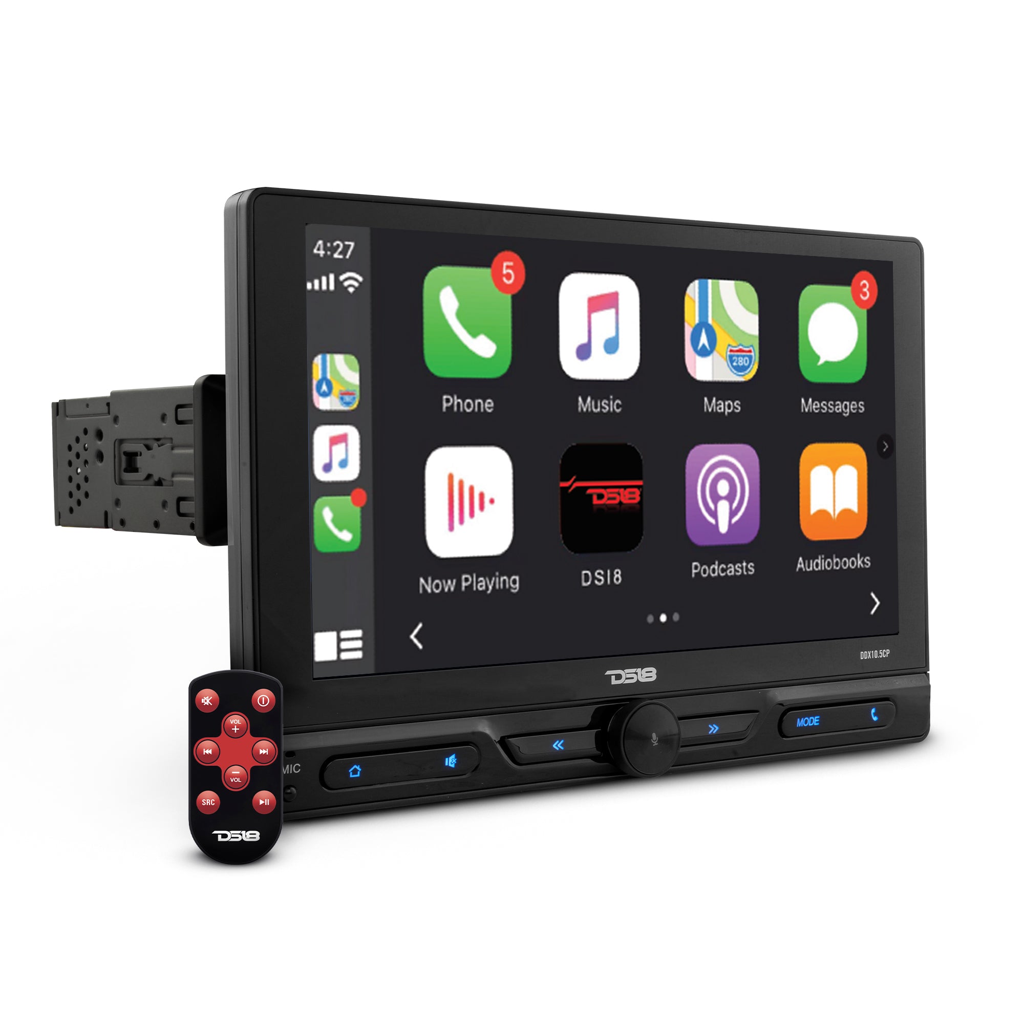 DS18 DDX10.5CP 10.5" Floating Adjustable Modular Touchscreen Mechless Single-DIN Head Unit with Bluetooth, Apple Car Play, Android Mirror L…