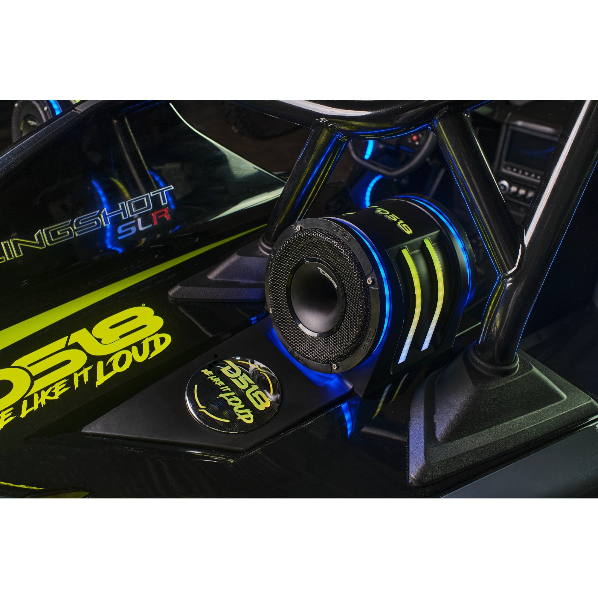 DS18 SLG-HD6V2 Polaris Slingshot Headrest Empty Enclosure With Digital LED Lights fits 4 x 6.5" Speakers | 2015 - Current