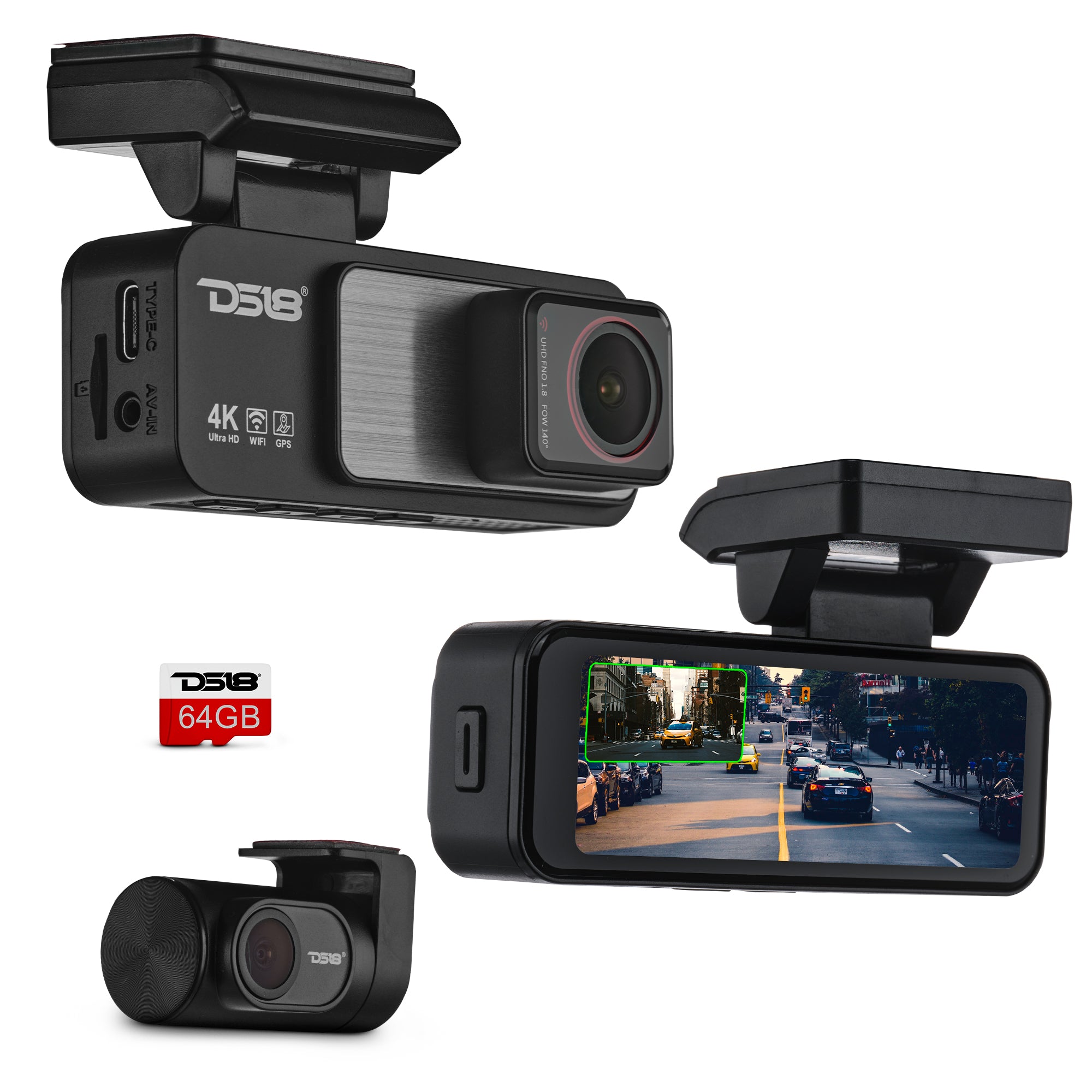 DS18 EAGLE-M2 4K Dual Dash Camera with Wi-Fi, GPS, Parking Monitor, and 3.2” IPS Display (Front & Rear Cameras)