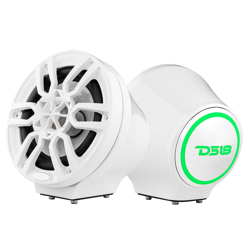 DS18 EN-JS6/WH 6.5” Universal Flat Mount Kick Panel Speaker Pod – Jet Skis, Jeeps, Motorcycles – RGB LED Lights – White