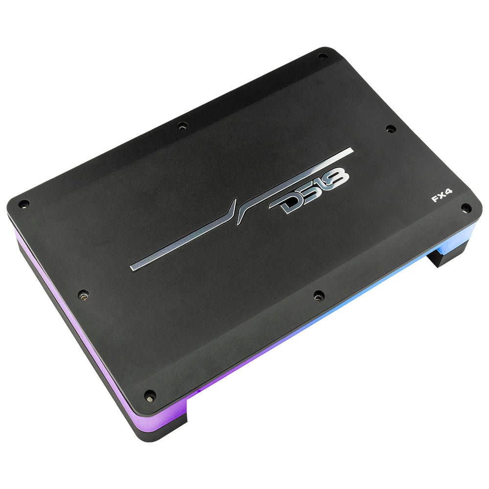 DS18 FX4 Flush Mount / Surface Mount 4 Channel Class D Amplifier With Acrylic Cover for Custom Installation 4 X 180 Watts RMS @ 4 Ohm
