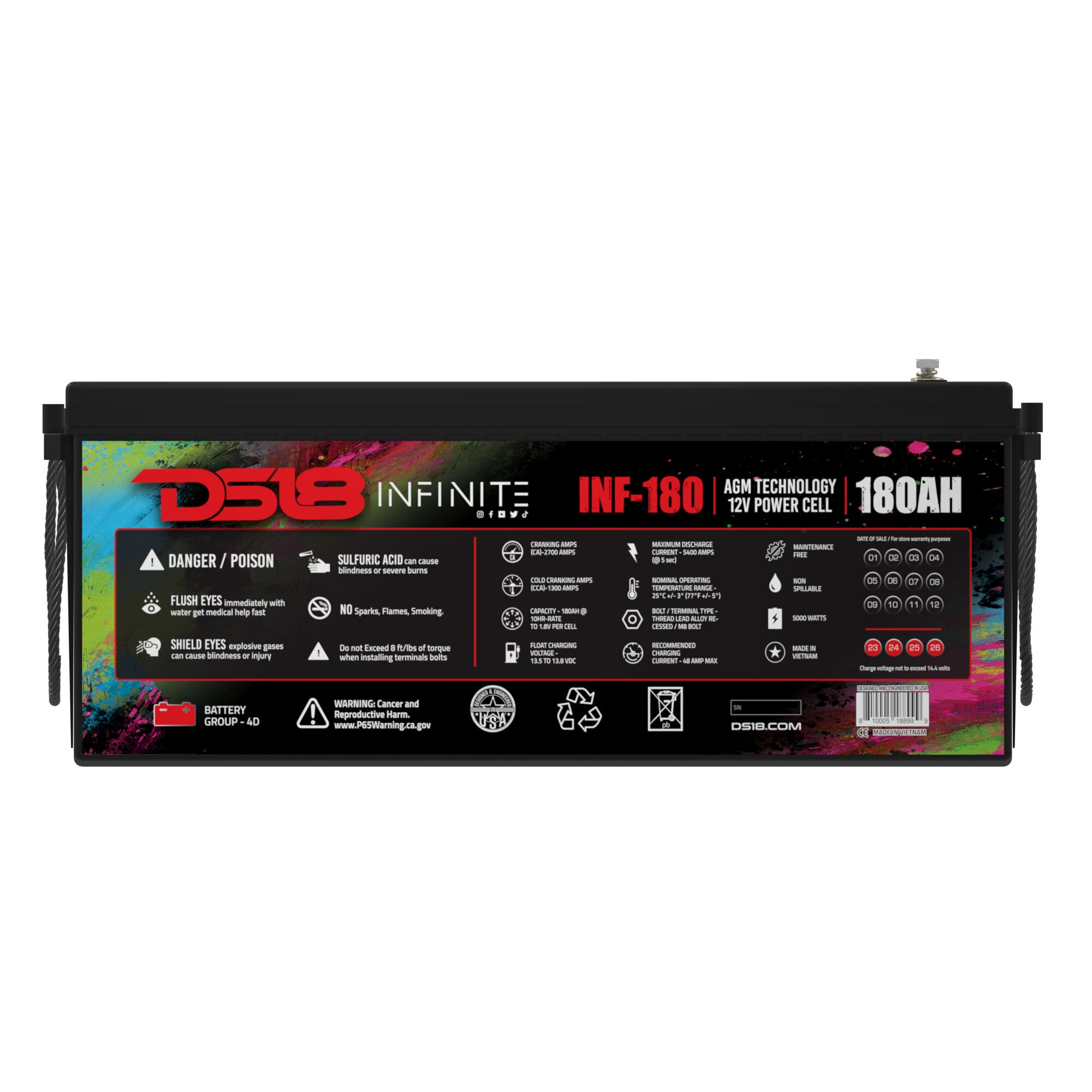 DS18 INF-180 INFINITE 180 AH AGM Power Cell 12 Volt Battery