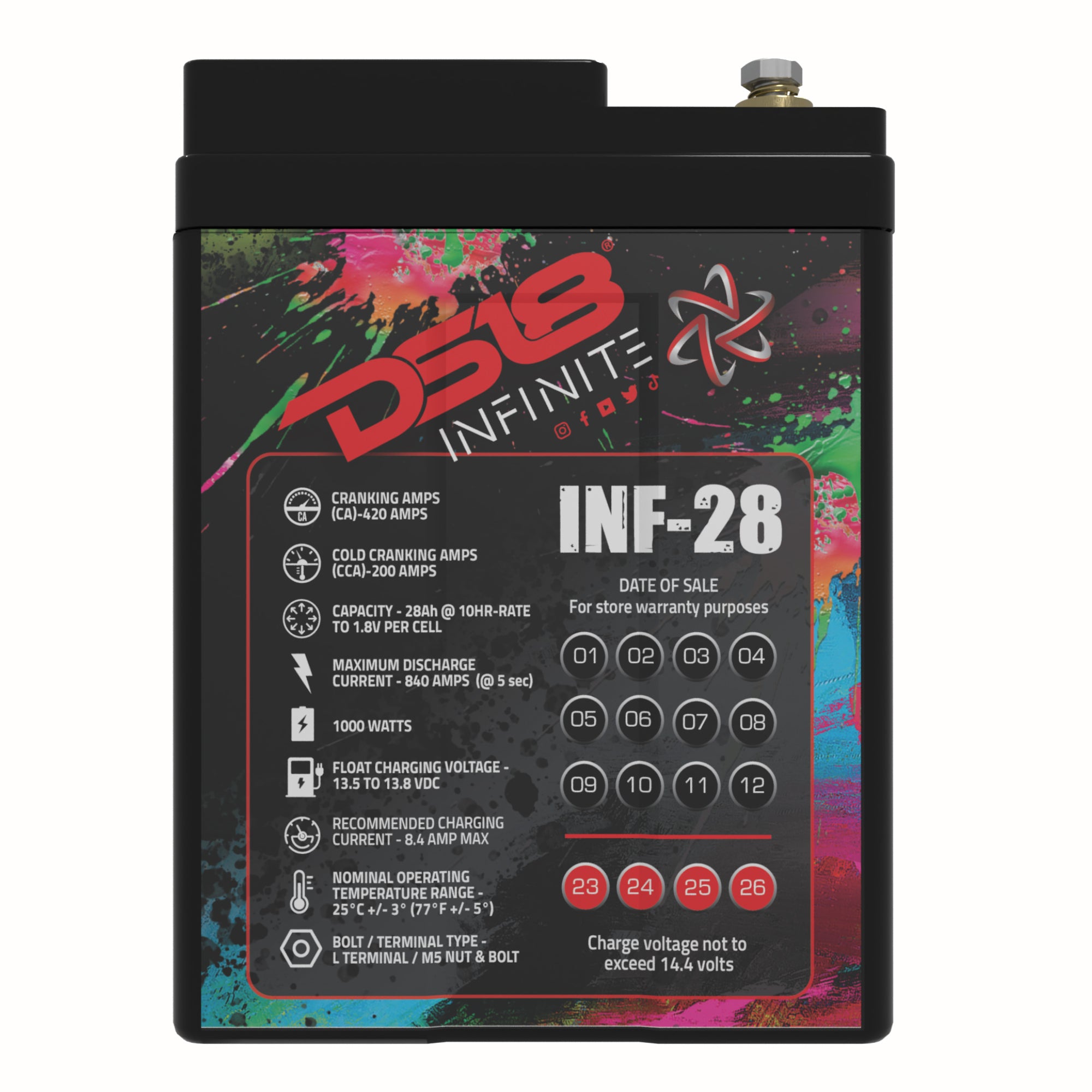 DS18 INF-28 INFINITE 28 AH AGM Power Cell 12 Volt Battery