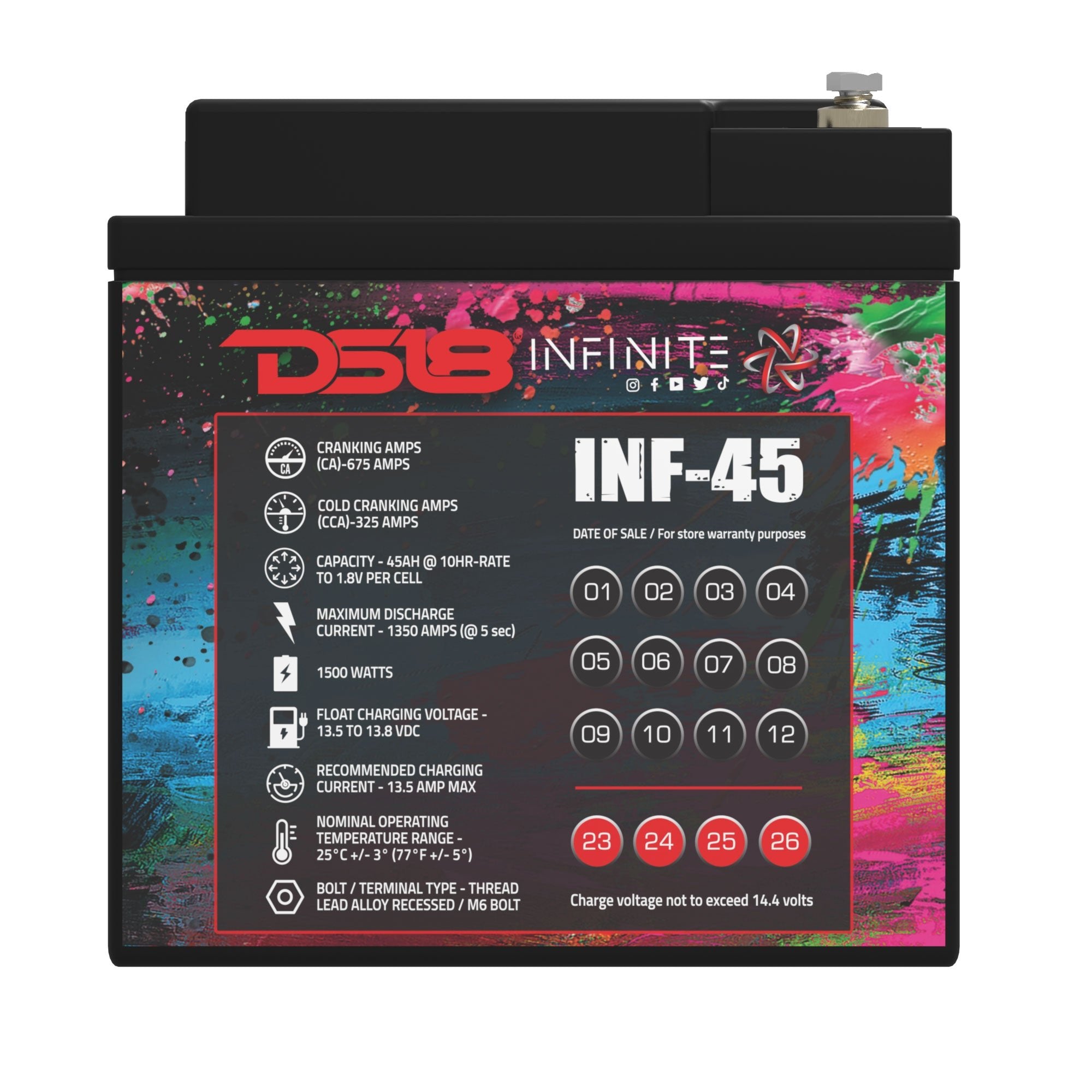 DS18 INF-45 INFINITE 45 AH AGM Power Cell 12 Volt Battery