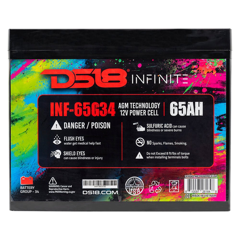 DS18 INF-65G34 INFINITE 65 AH AGM Group 34 Power Cell 12 Volt Battery