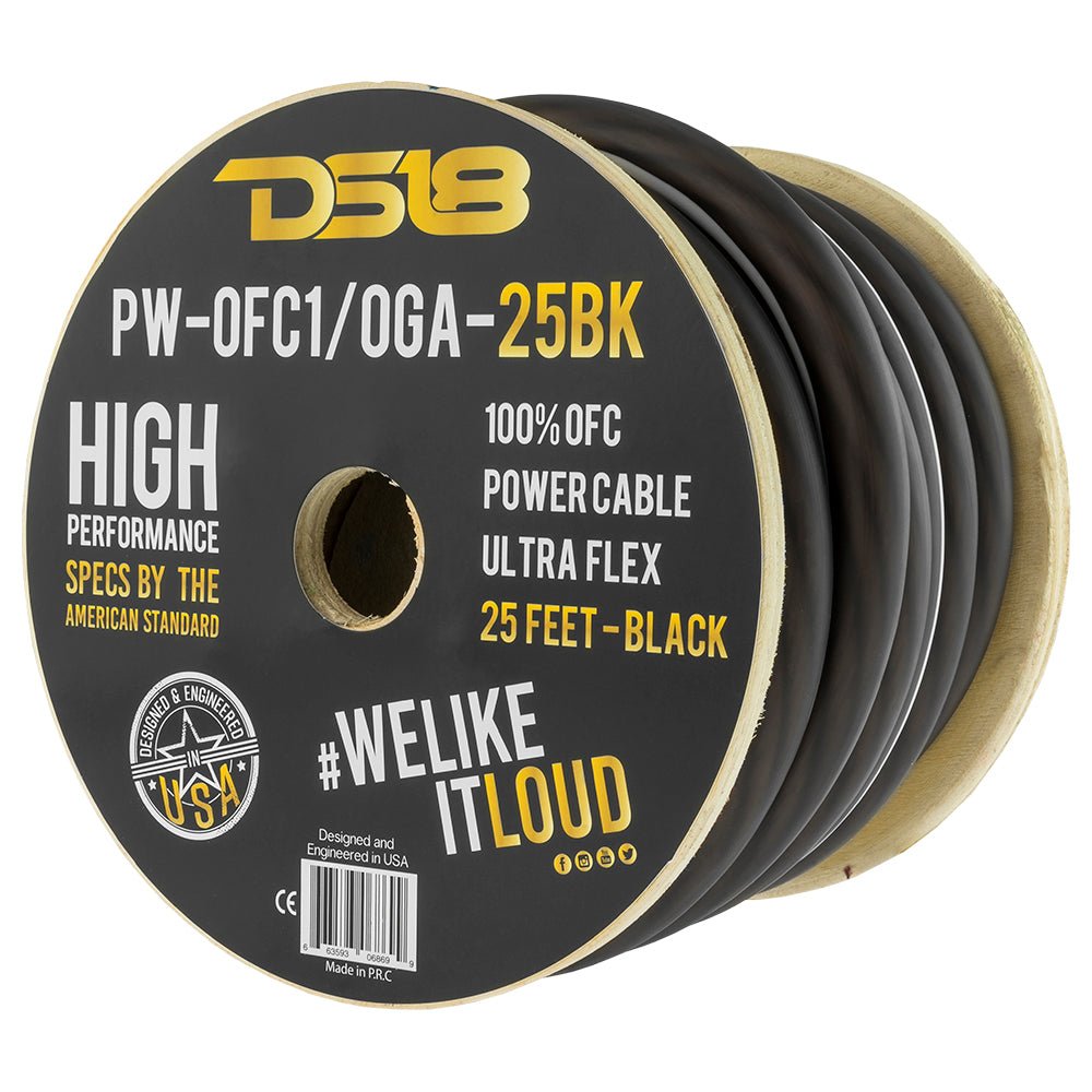 DS18 PW-OFC1/0GA-25BK 1/0-GA 100% OFC Ground, Power Cable, 25 Feet – Black