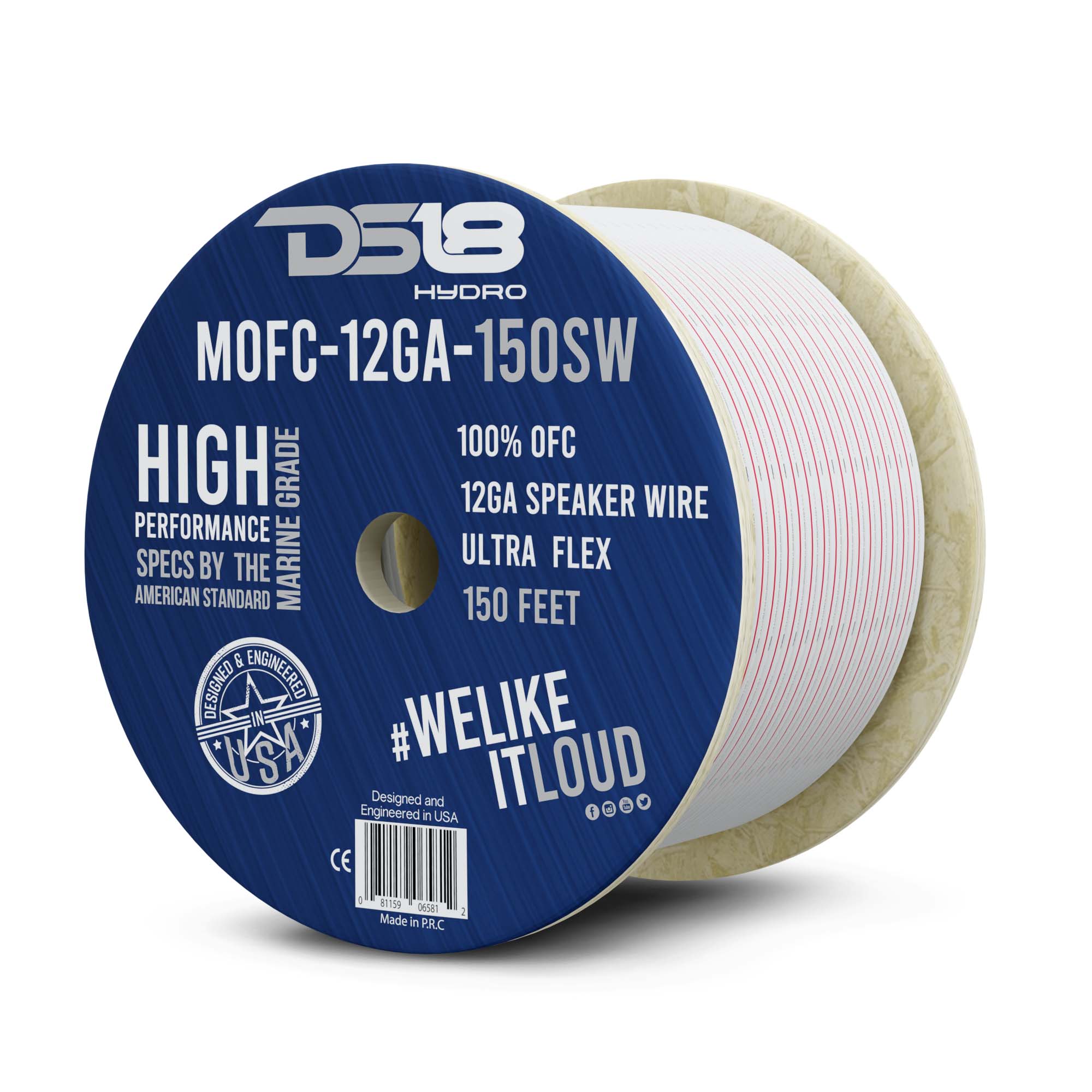 DS18 MOFC12GA150SW 12-GA Marine Grade Tinned 100% Copper OFC Speaker Wire -150 Feet