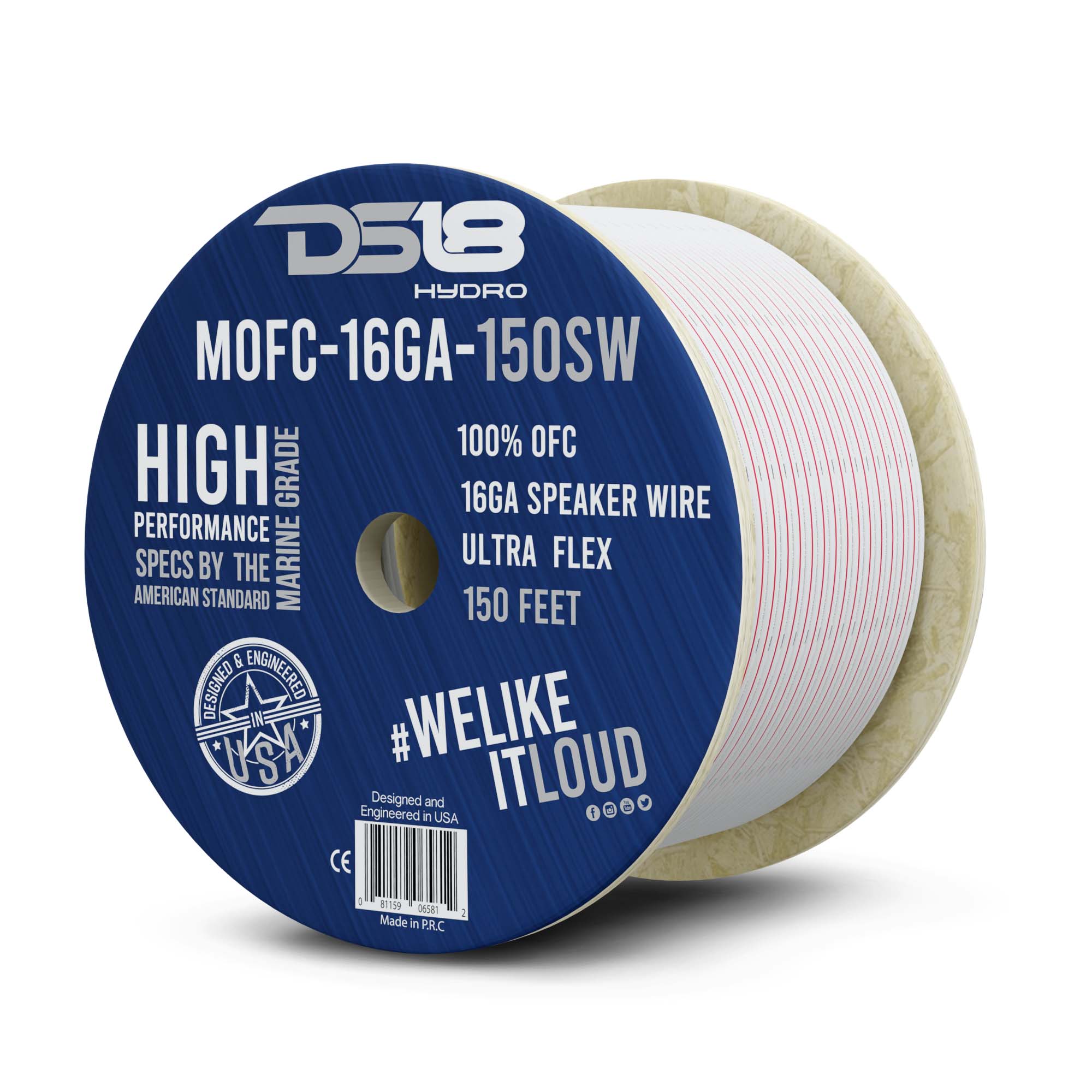 DS18 MOFC16GA150SW 16-GA Marine Grade Tinned 100% Copper OFC Speaker Wire -150 Feet