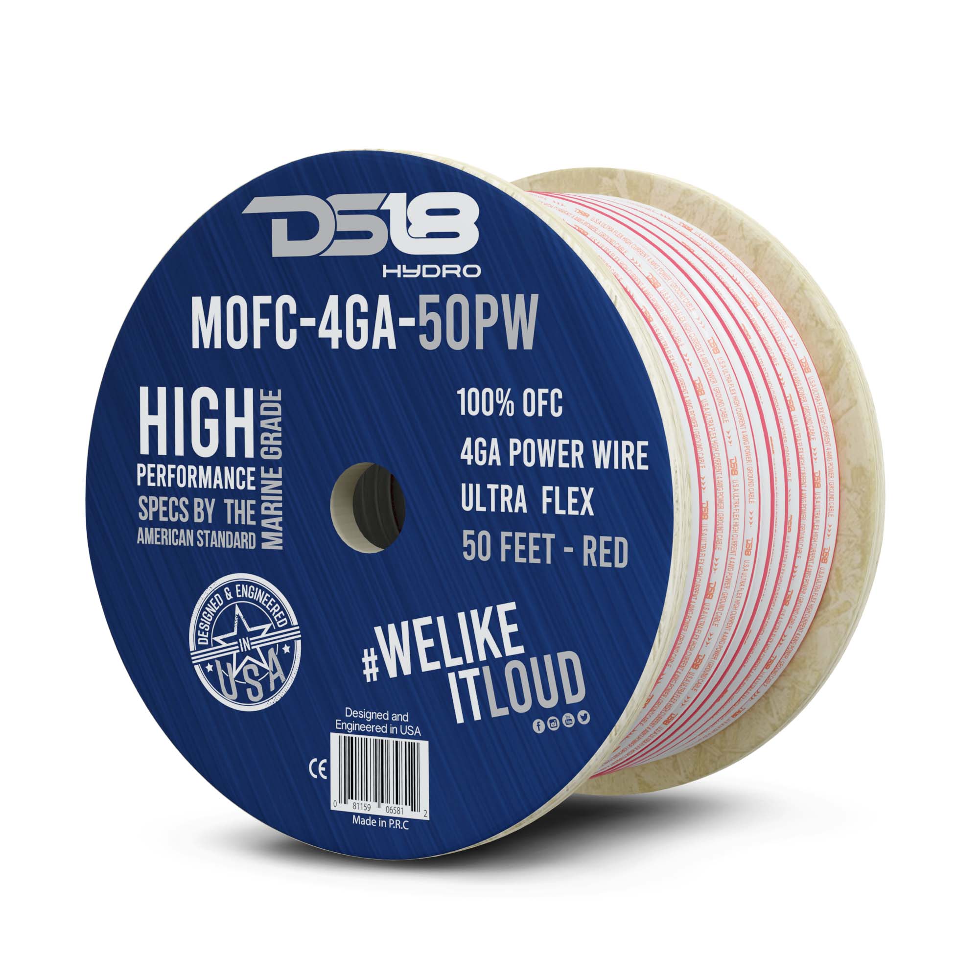 DS18 MOFC4GA50P 4-GA Marine Grade Tinned 100% Copper OFC Power Wire -50 Feet