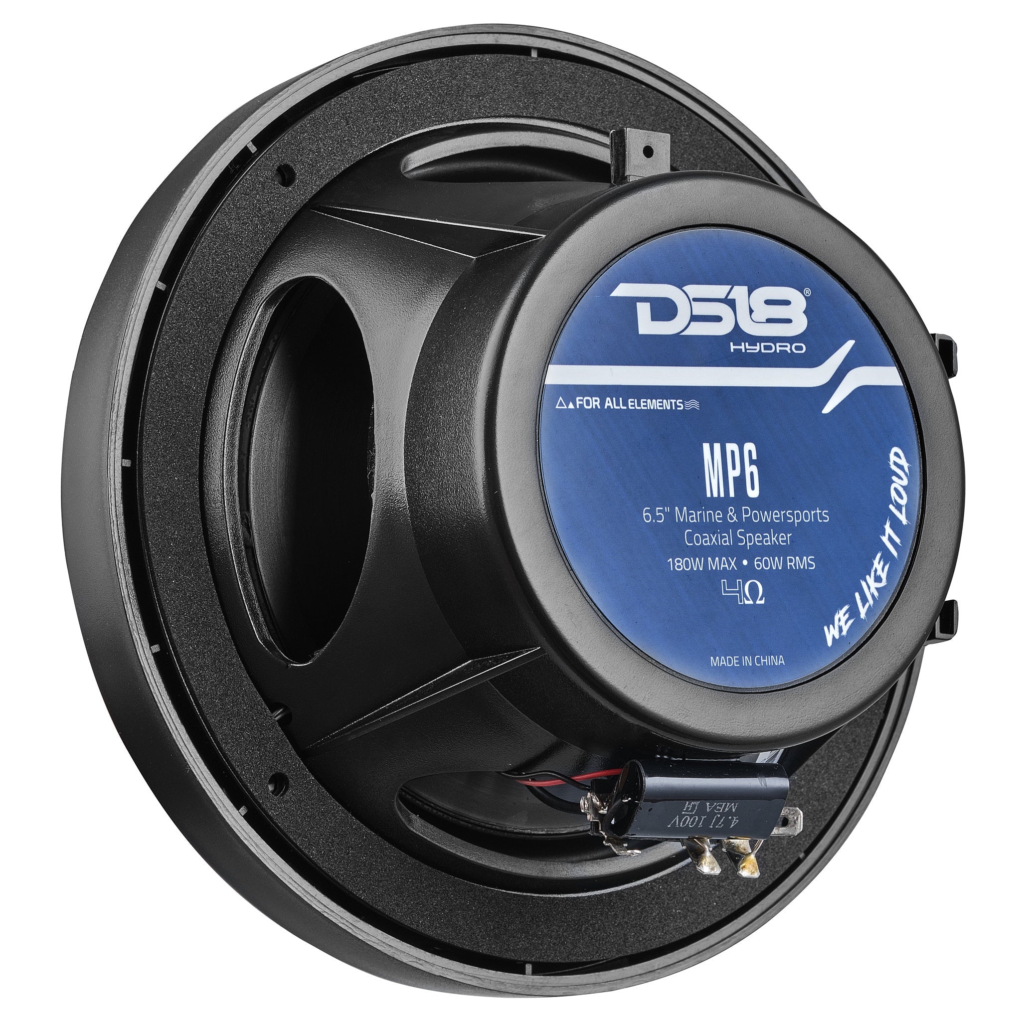 DS18 MP6/BK MP 6.5" 2-Way Coaxial Marine Speaker 60 Watts Rms 4-Ohm -Black
