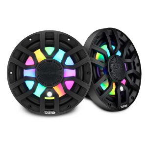 DS18 NXL-IQ7.7/BK NXL 7.7” 2-Way Coaxial Marine Speaker with Bullet Tweeter, Digital LED Lights & White Deck LED | 175W RMS 4-Ohm