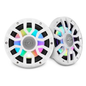 DS18 NXL-IQ7.7/WH NXL 7.7” 2-Way Coaxial Marine Speaker with Bullet Tweeter, Digital LED Lights & White Deck LED | 175W RMS 4-Ohm