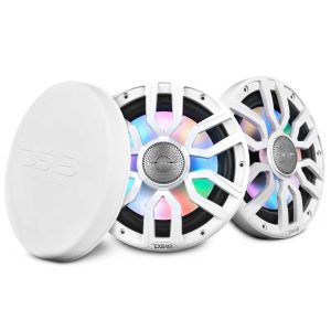DS18 NXL-IQ8/WH NXL 8" 2-Way Coaxial Marine Speaker with Bullet Tweeter and Digital Led Lights | 175W RMS 4-Ohm