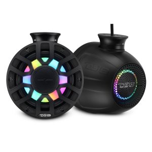 DS18 NXL-IQPS6/BK 6.5" NXL-iQ Marine Short Tower Coaxial Speakers with Digital LED Lights, 150W RMS, 300W Max, 4-Ohm