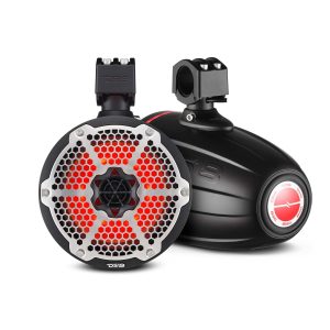 DS18 NXL-X8TPNEO/BK NXL 8" Neodymium Marine and Powersports Towers with Built-in Passive Radiator, 1" Driver and LED RGB Lights 180 Watts R…