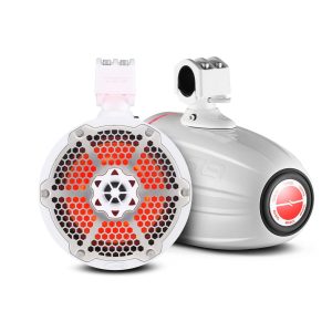 DS18 NXL-X8TPNEO/WH NXL 8" Neodymium Marine and Powersports Towers with Built-in Passive Radiator, 1" Driver and LED RGB Lights 180 Watts R…