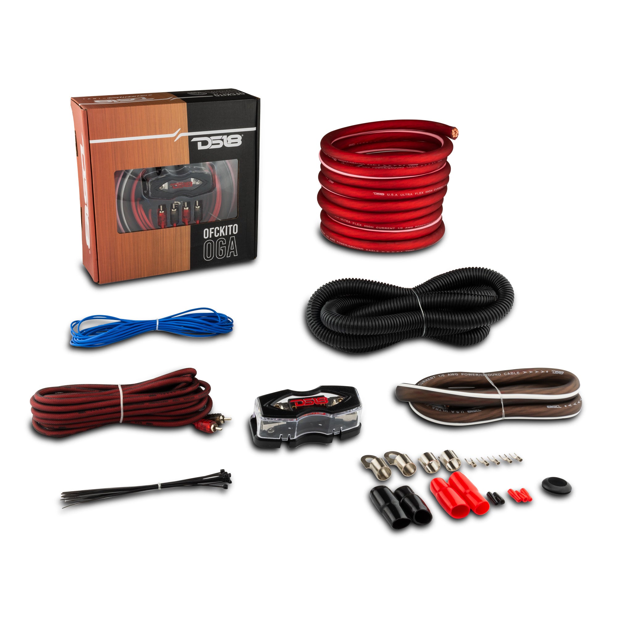 DS18 OFCKIT0 0-GA OFC 100% Copper Amplifier Installation Kit - RED