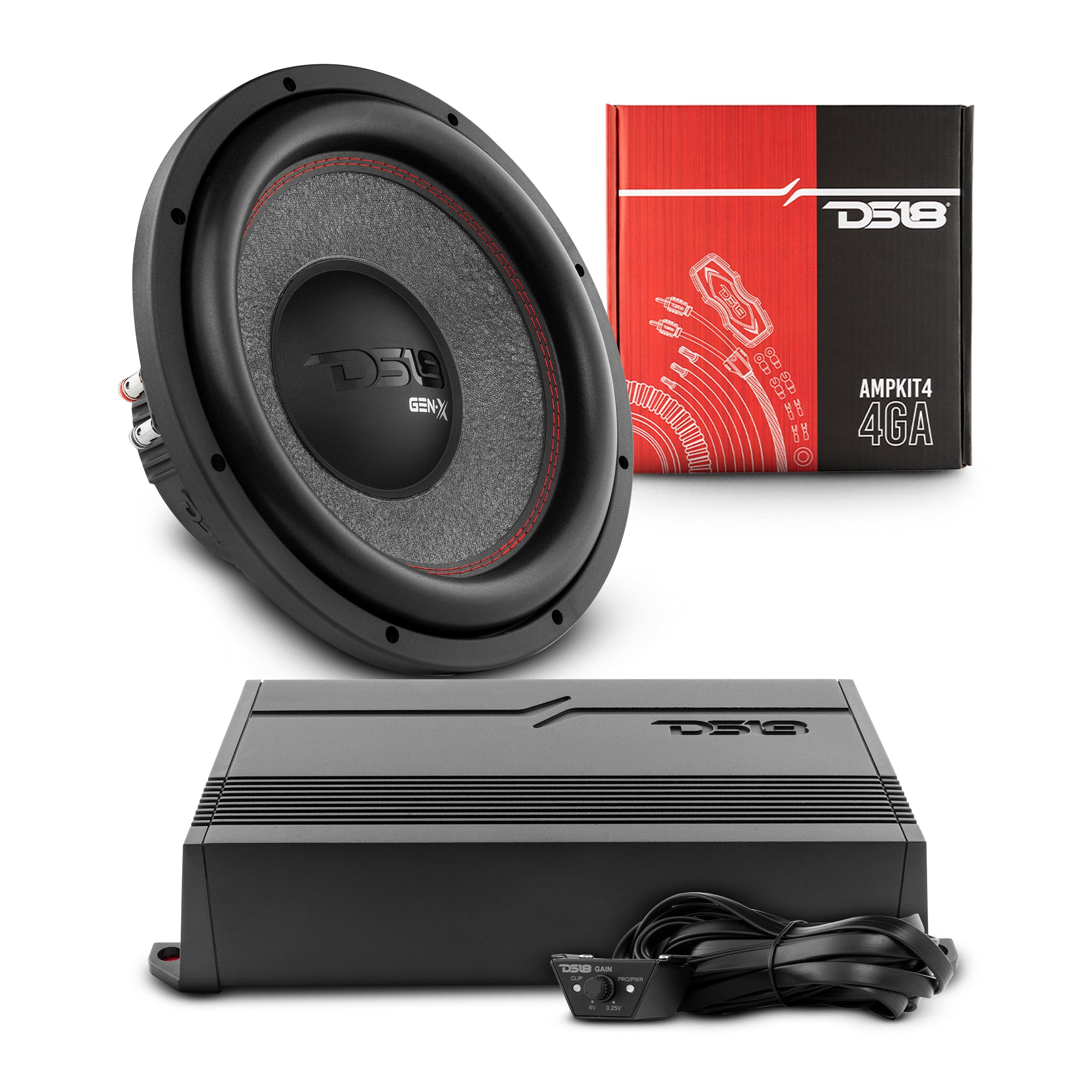 DS18 PKG-SUB1 Bass Bundle: 12" Subwoofer with Monoblock Amplifier and Installation Kit
