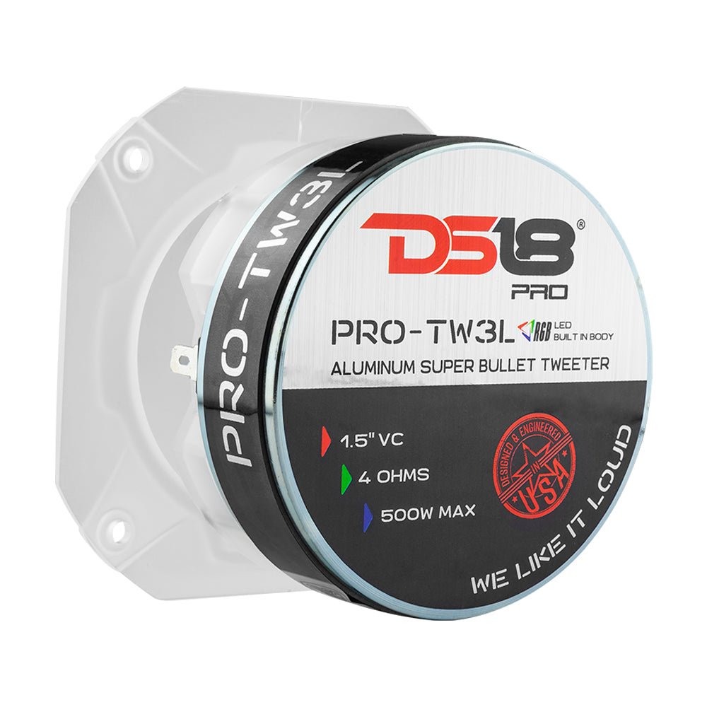 DS18 PRO-TW3L 4" Super Bullet Tweeter 250 Watts 1.5" Titanium 4-Ohm Vc with RGB LED Lights